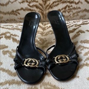 Gucci Black Leather Open Toe Mule